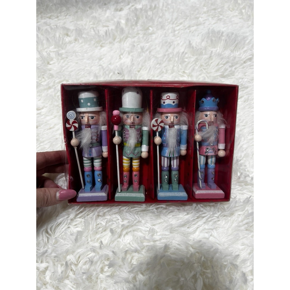 Christmas Ornaments Wooden Pastel Nutcracker Holiday Decor Tree Hanging NIB
